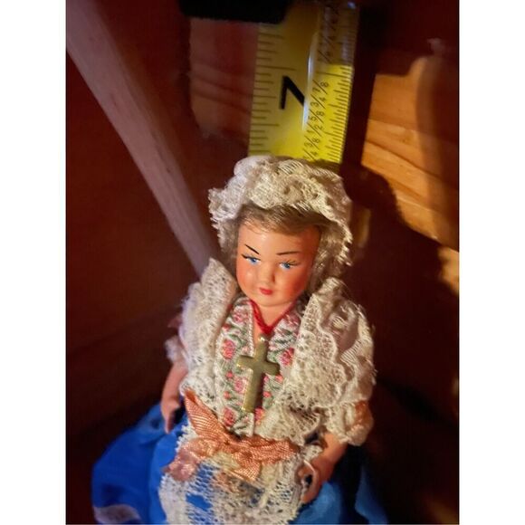 Christian Cross Gypsy Dress Lace Nouveau Victorian Woman Doll VTG 50s - Picture 3 of 3